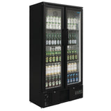 Polar Upright Back Bar Cooler with Hinged Doors in Black 490Ltr