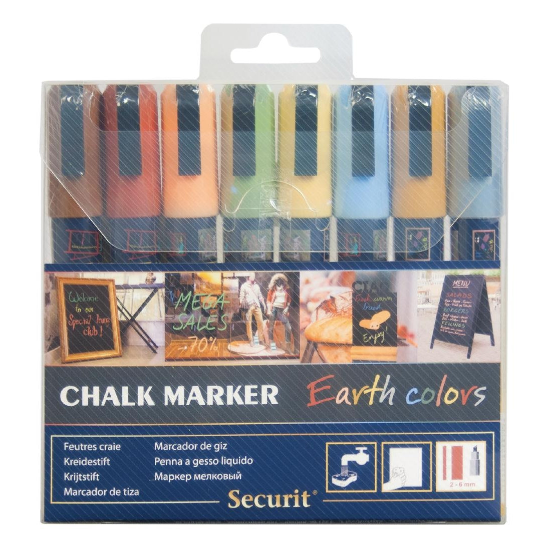 Securit 6mm Liquid Chalk Pens Assorted Earth Colours (Pack of 8)