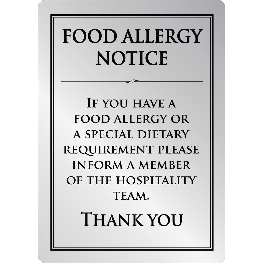 Vogue Brushed Steel Food Allergy Sign A4