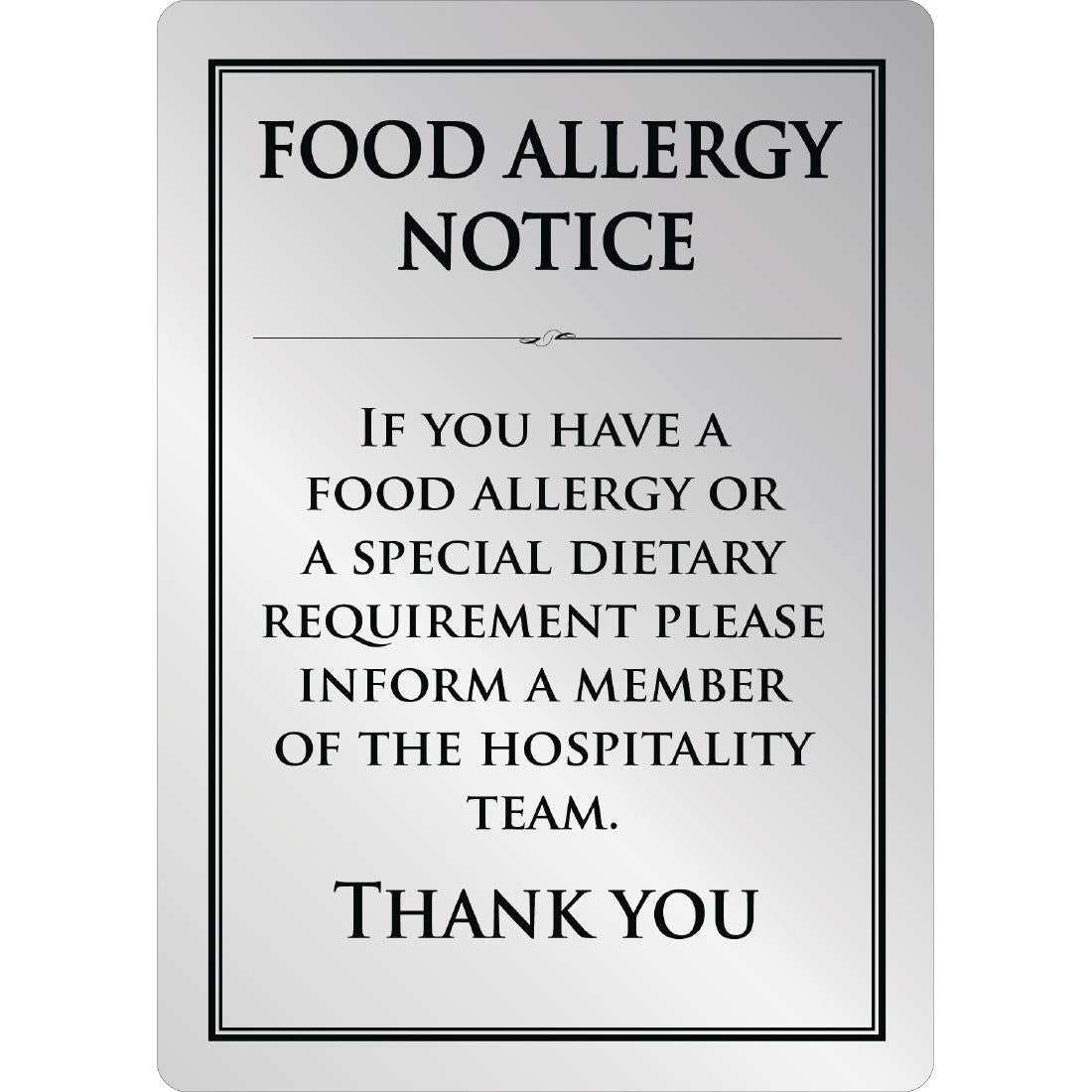 Vogue Brushed Steel Food Allergy Sign A5