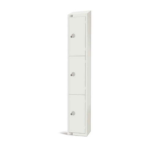 Elite Three Door Camlock Locker with Sloping Top White