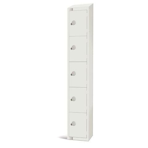 Elite Five Door Coin Return Locker with Sloping Top White