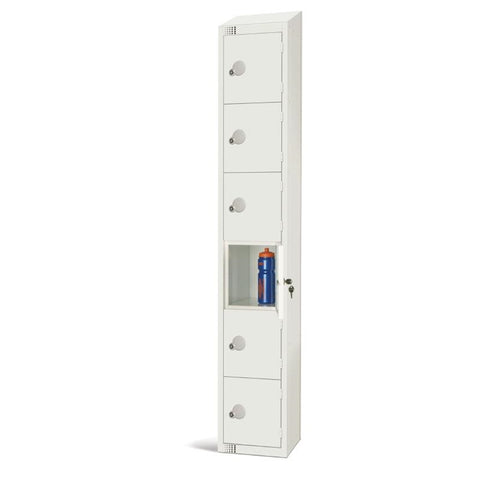 Elite Six Door Padlock Locker with Sloping Top White