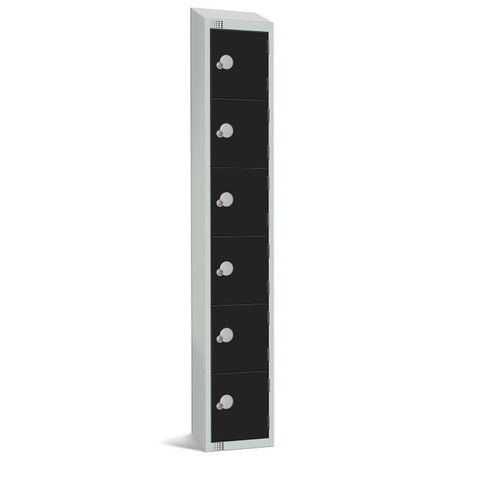 Elite Six Door Camlock Locker with Sloping Top Black