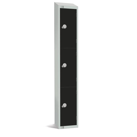 Elite Three Door Coin Return Locker with Sloping Top Black