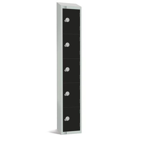 Elite Five Door Coin Return Locker with Sloping Top Black