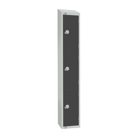 Elite Three Door Coin Return Locker with Sloping Top Graphite Grey