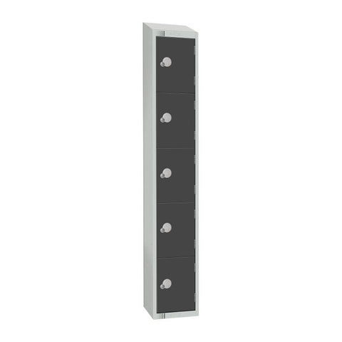 Elite Five Door Coin Return Locker with Sloping Top Graphite Grey