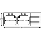 Franke Sissons Stainless Steel Double Bowl Right Hand Drainer 1800x650mm