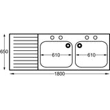 Franke Sissons Stainless Steel Double Bowl Left Hand Drainer 1800x650mm