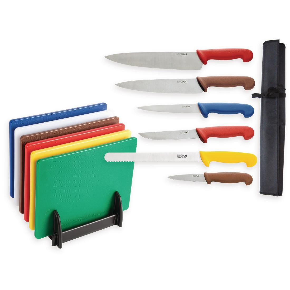 Special Offer Hygiplas Low Density Chopping Boards and Knife Set (Pack of 6 Boards)