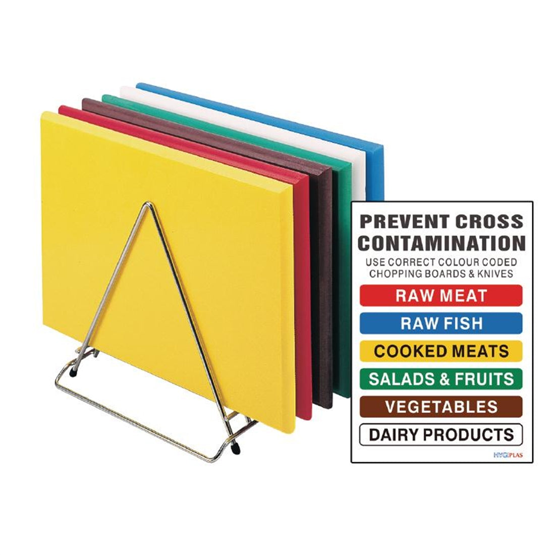 Hygiplas High Density Chopping Board Set with Rack 455x305x12mm (Pack of 6)