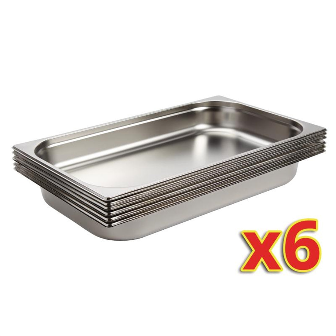 Vogue Stainless Steel 1/1 Gastronorm Trays 65mm (Pack of 6)