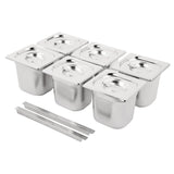 Vogue Stainless Steel Gastronorm Tray Set with Lids 1/6 (6 pack)