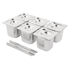 Vogue Stainless Steel Gastronorm Tray Set with Lids 1/6 (6 pack)