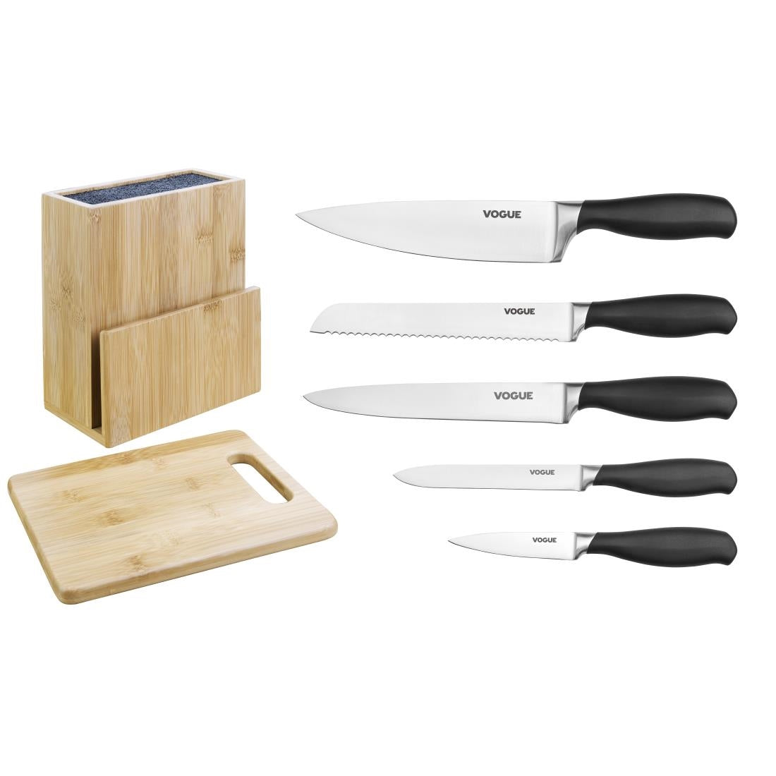 Vogue Prep Like A Pro 5-Piece Soft Grip Knife Set with Block & Chopping Board
