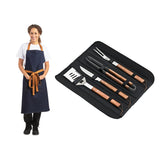 Deglon Sabatier Prep Like A Pro 4-Piece BBQ Utensil Set With Whites Denim-Blue Apron