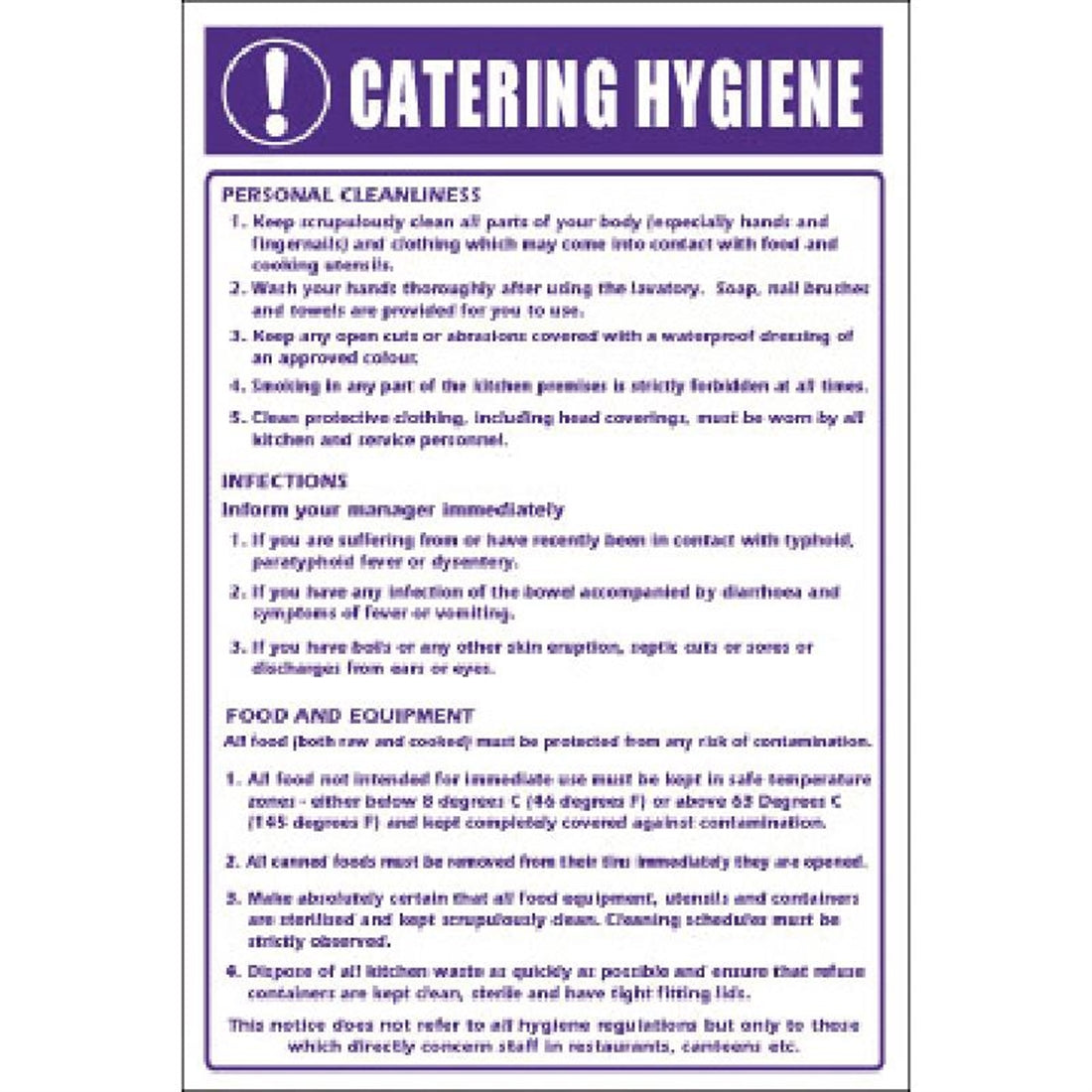 Vogue Catering Hygiene Guidelines Sign