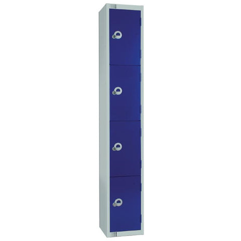 Elite Four Door Coin Return Locker with Sloping Top Blue