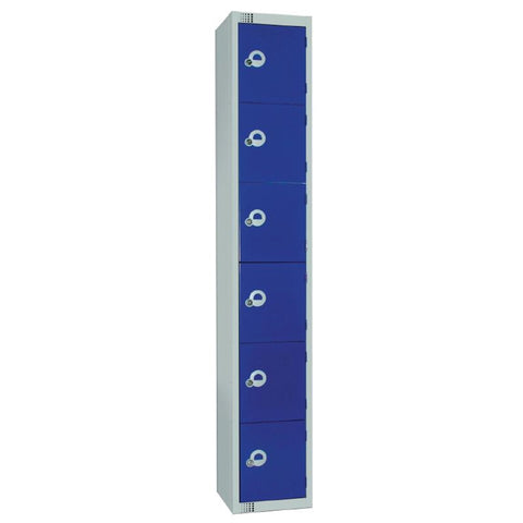 Elite Six Door Coin Return Locker with Sloping Top Blue