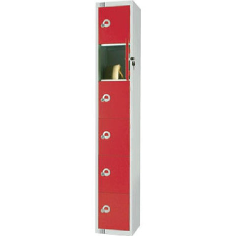 Elite Six Door Padlock Locker with Sloping Top Red