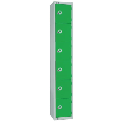 Elite Six Door Padlock Locker with Sloping Top Green