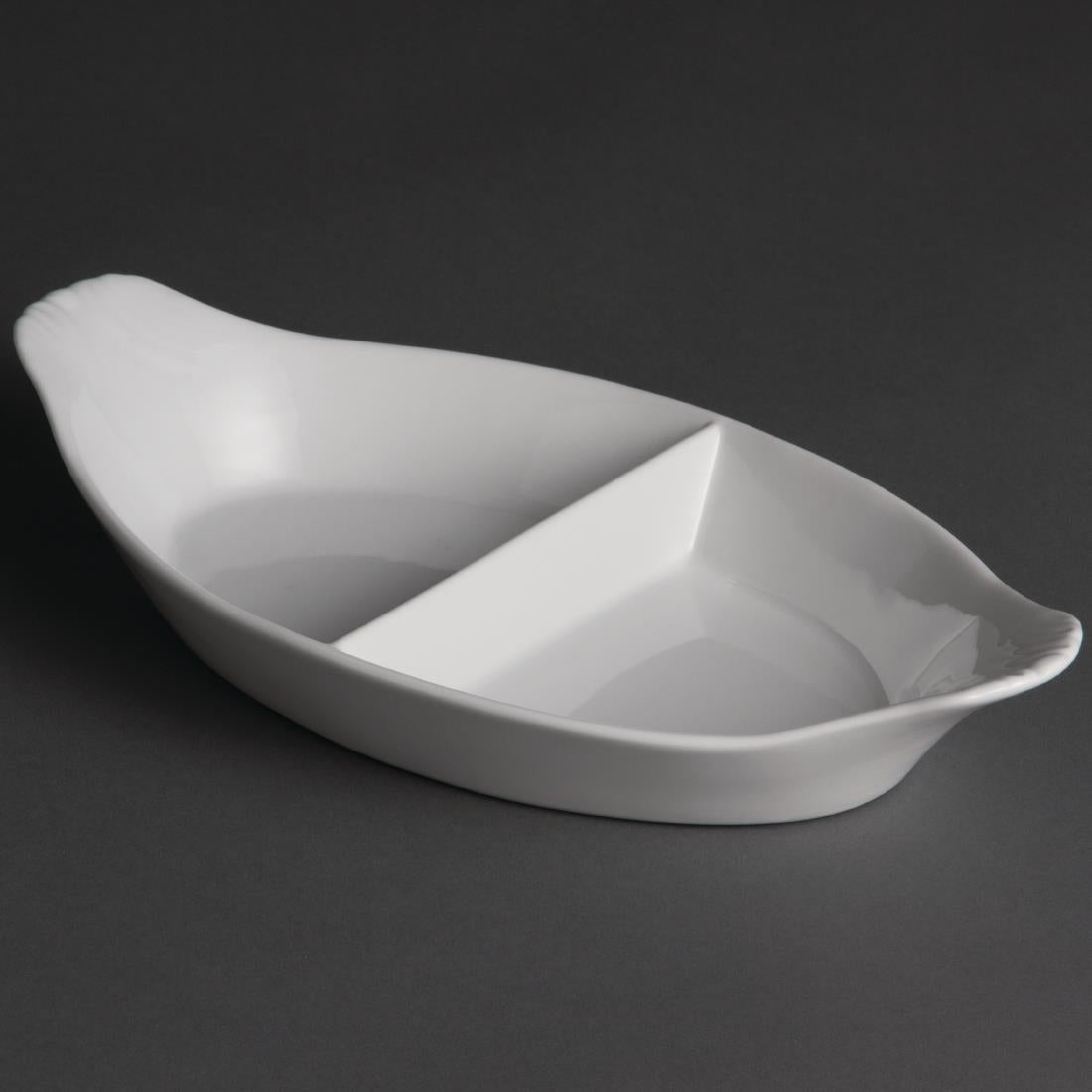 Olympia Whiteware Divided Oval Eared Dishes 295x155mm (Pack of 6)