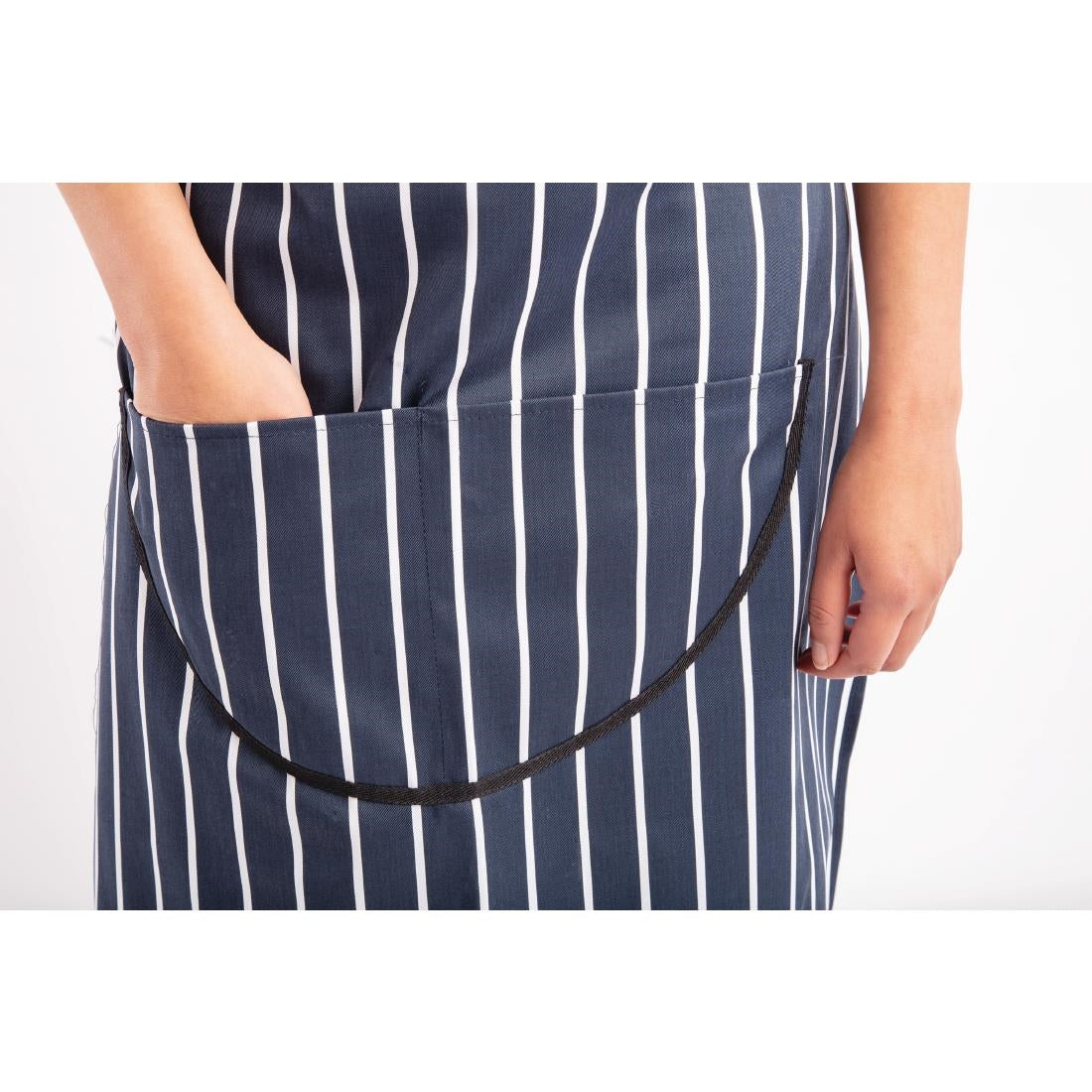 Whites Butchers Apron Navy Stripe with Pocket