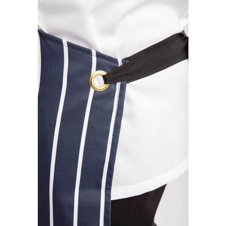 Whites Butchers Apron Navy Stripe with Pocket