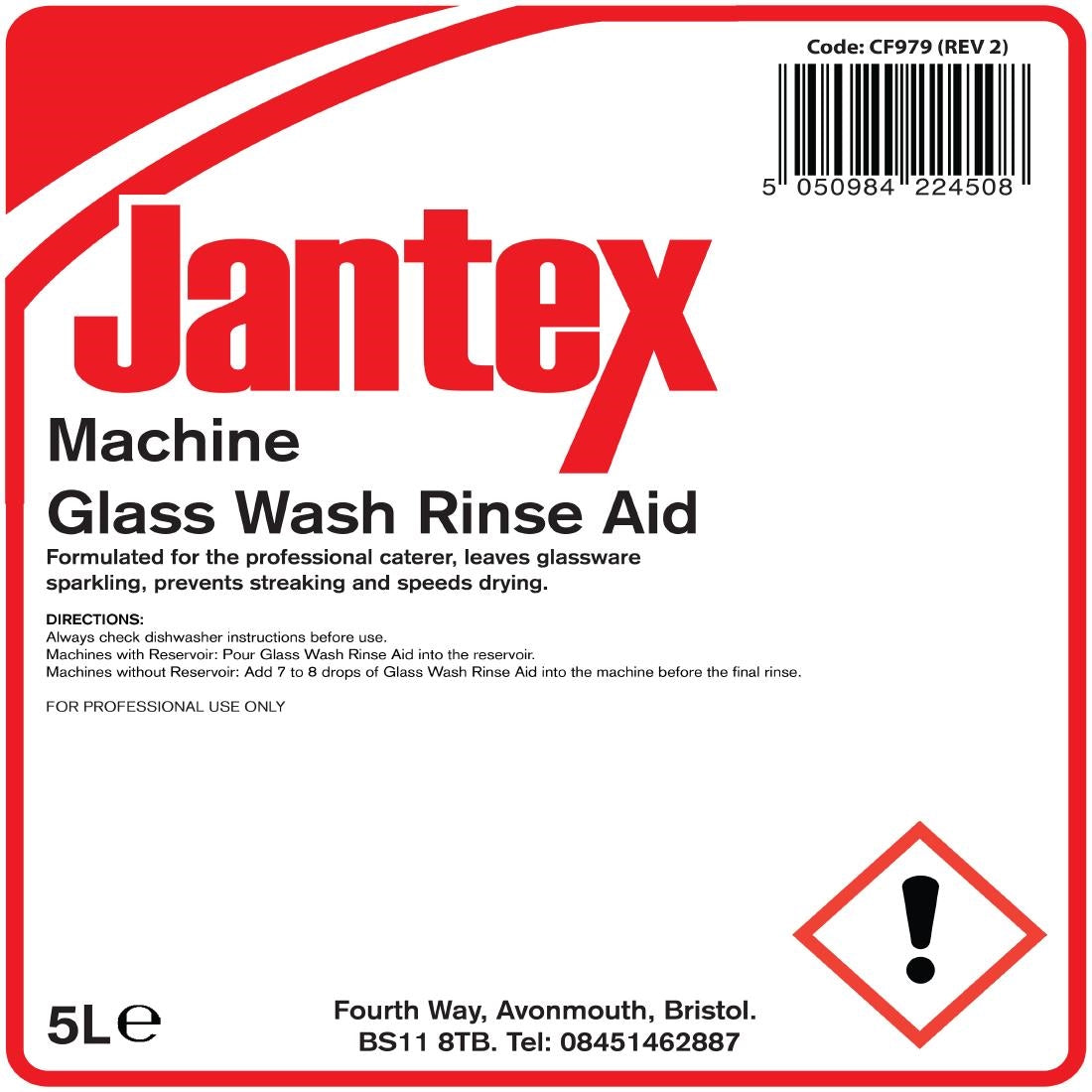 Jantex Glasswasher Rinse Aid Concentrate 5Ltr