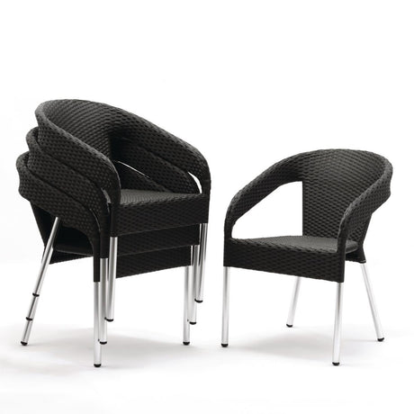 Bolero PE Wicker Wraparound Bistro Chairs Charcoal (4 Pack)
