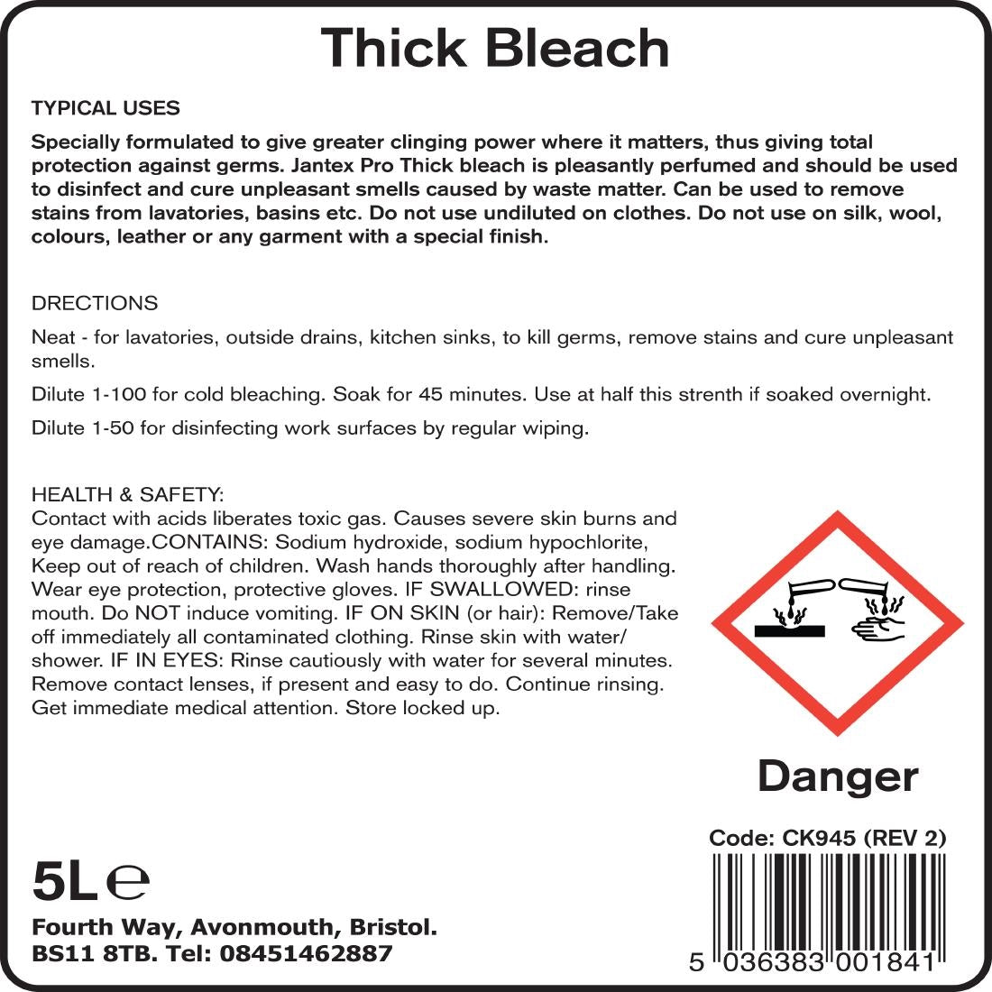 Jantex Pro Thick Bleach Concentrate 5Ltr