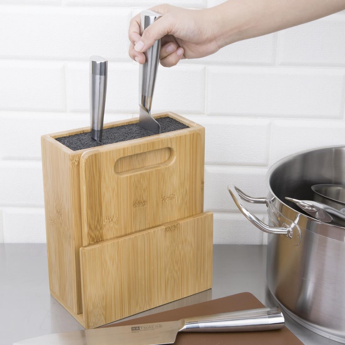 Vogue Wooden Universal Knife Block and Chopping Board