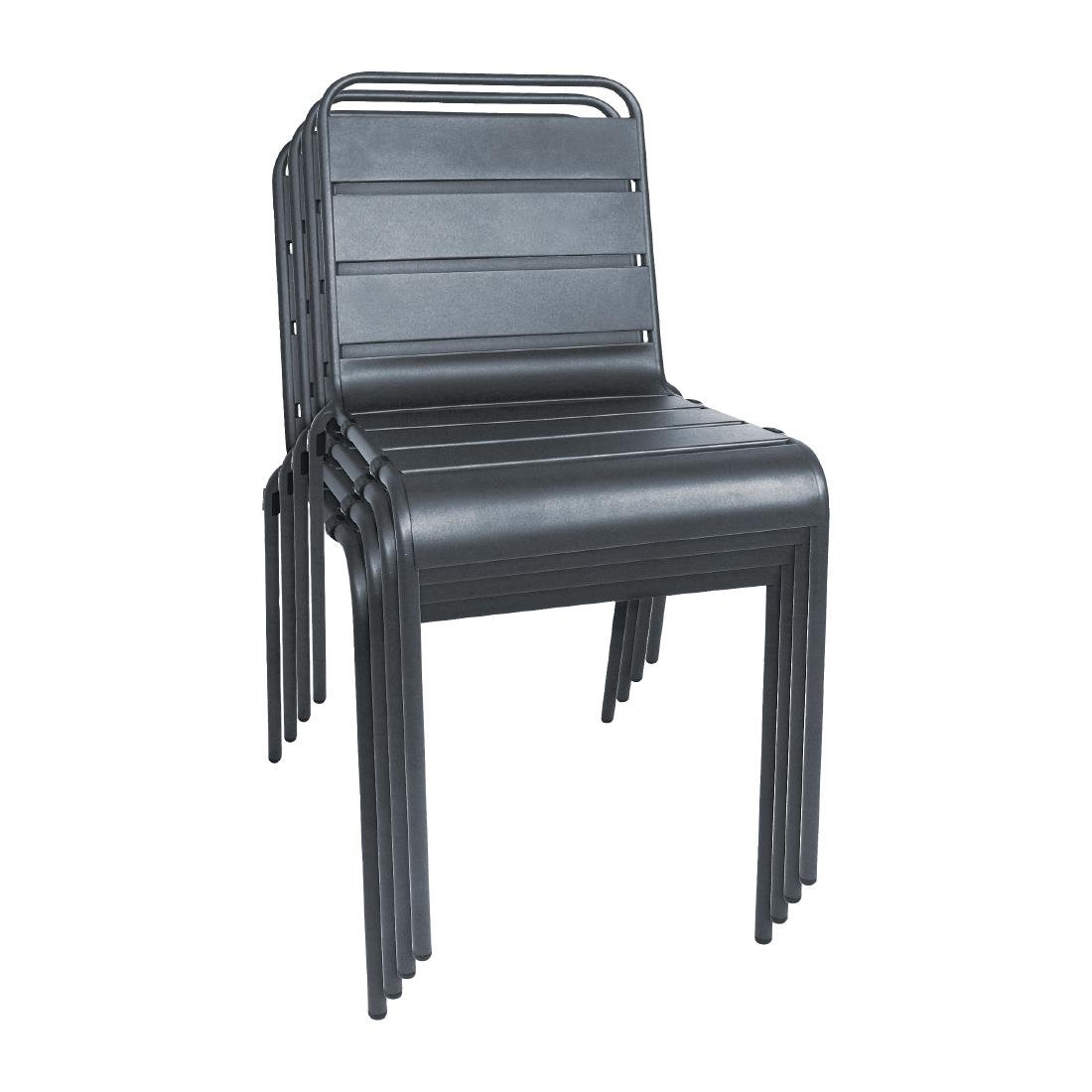 Bolero Amalfi Slatted Steel Side Chairs Grey (Pack of 4)