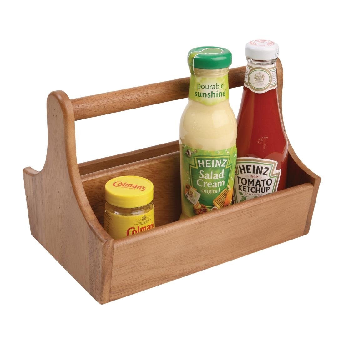 Acacia Wood Condiment Basket with Handle