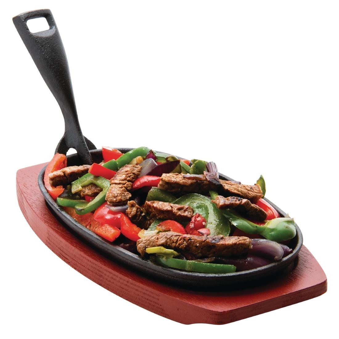 Olympia Cast Iron Oval Sizzler with Wooden Stand 24cm