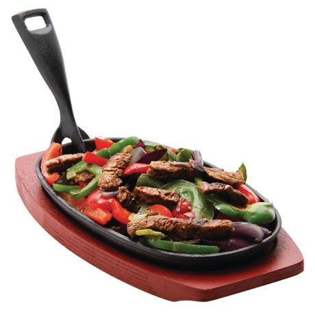 Olympia Cast Iron Oval Sizzler with Wooden Stand 24cm