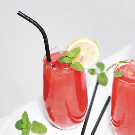 Fiesta Compostable Individually Wrapped Bendy Paper Straws Black (250 Pack)