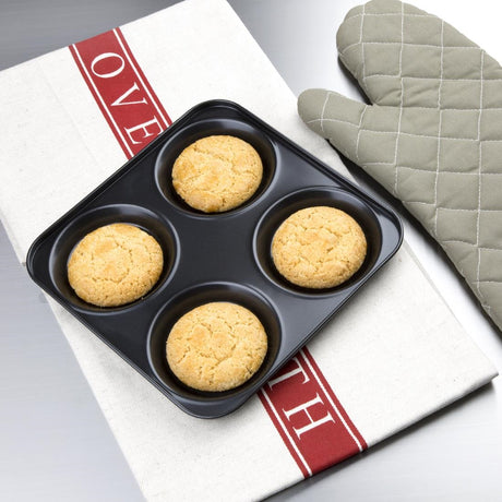 Vogue Carbon Steel Non-Stick Yorkshire Pudding Tray 4 Cup