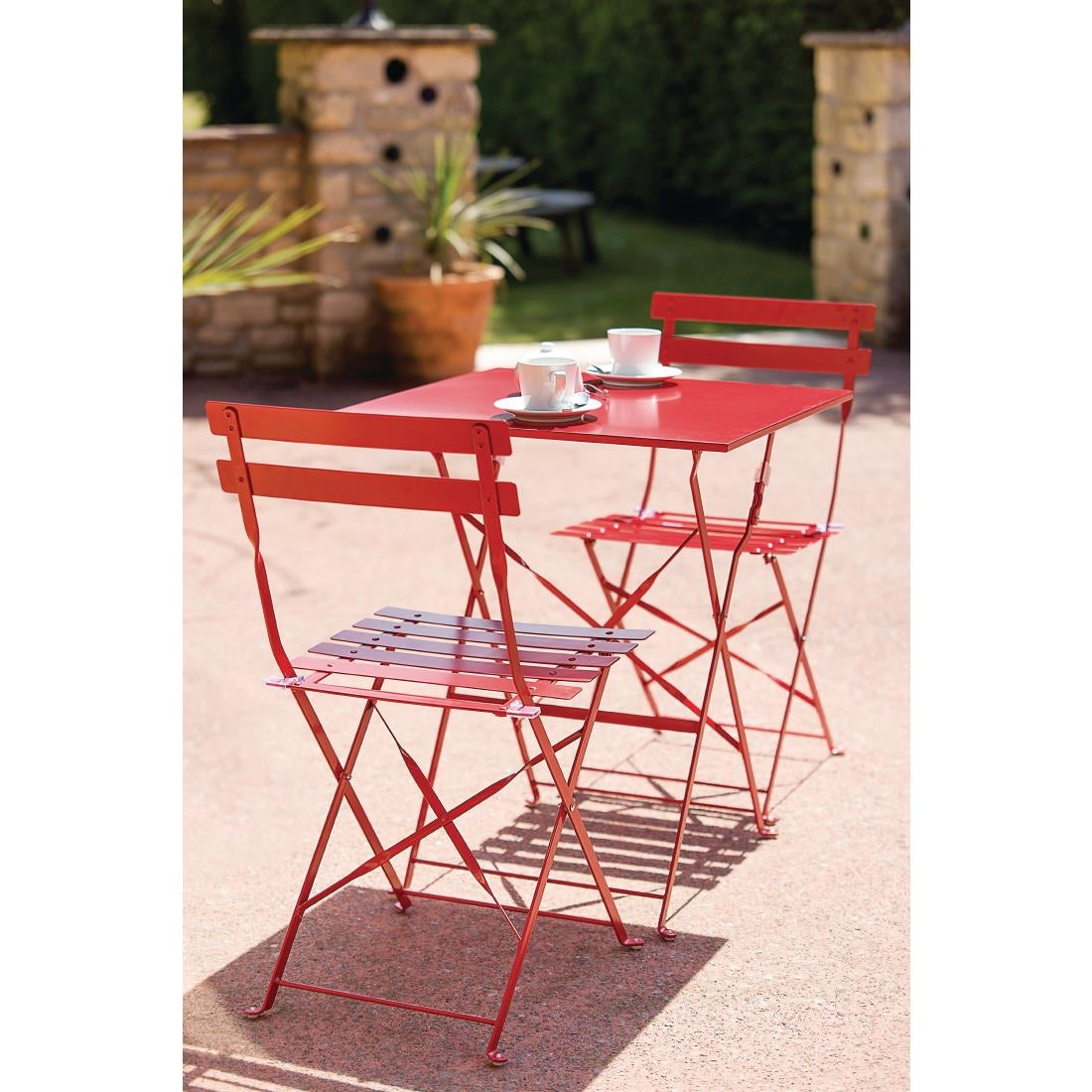 Bolero Perth Red Pavement Style Steel Folding Chairs (Pack 2)