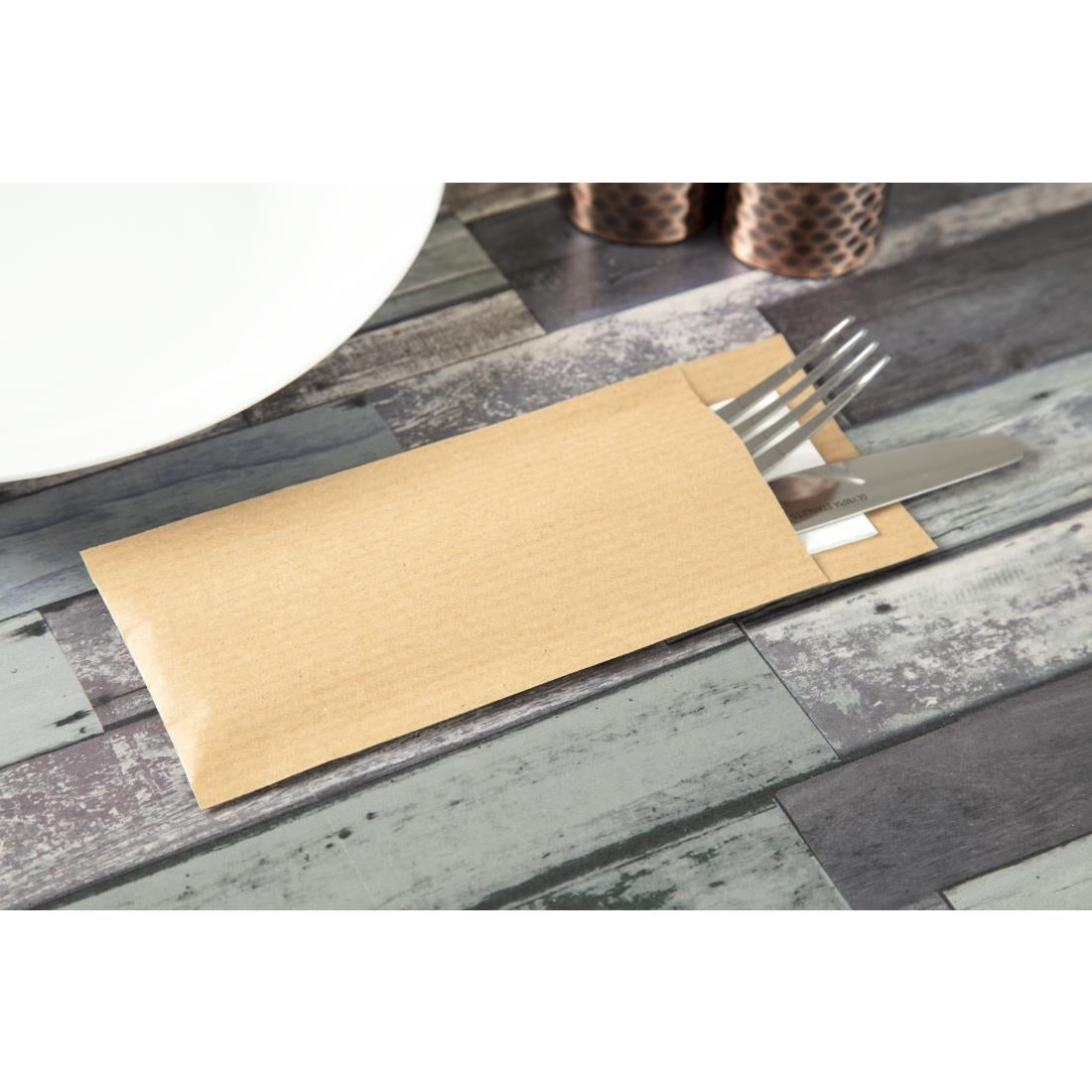 Europochette Brown Cutlery Pouch with White Napkin (500 pack)