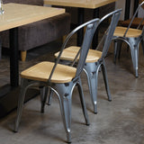 Bolero Bistro Side Chairs with Wooden Seat Pad Galvanised Steel (Pack of 4)