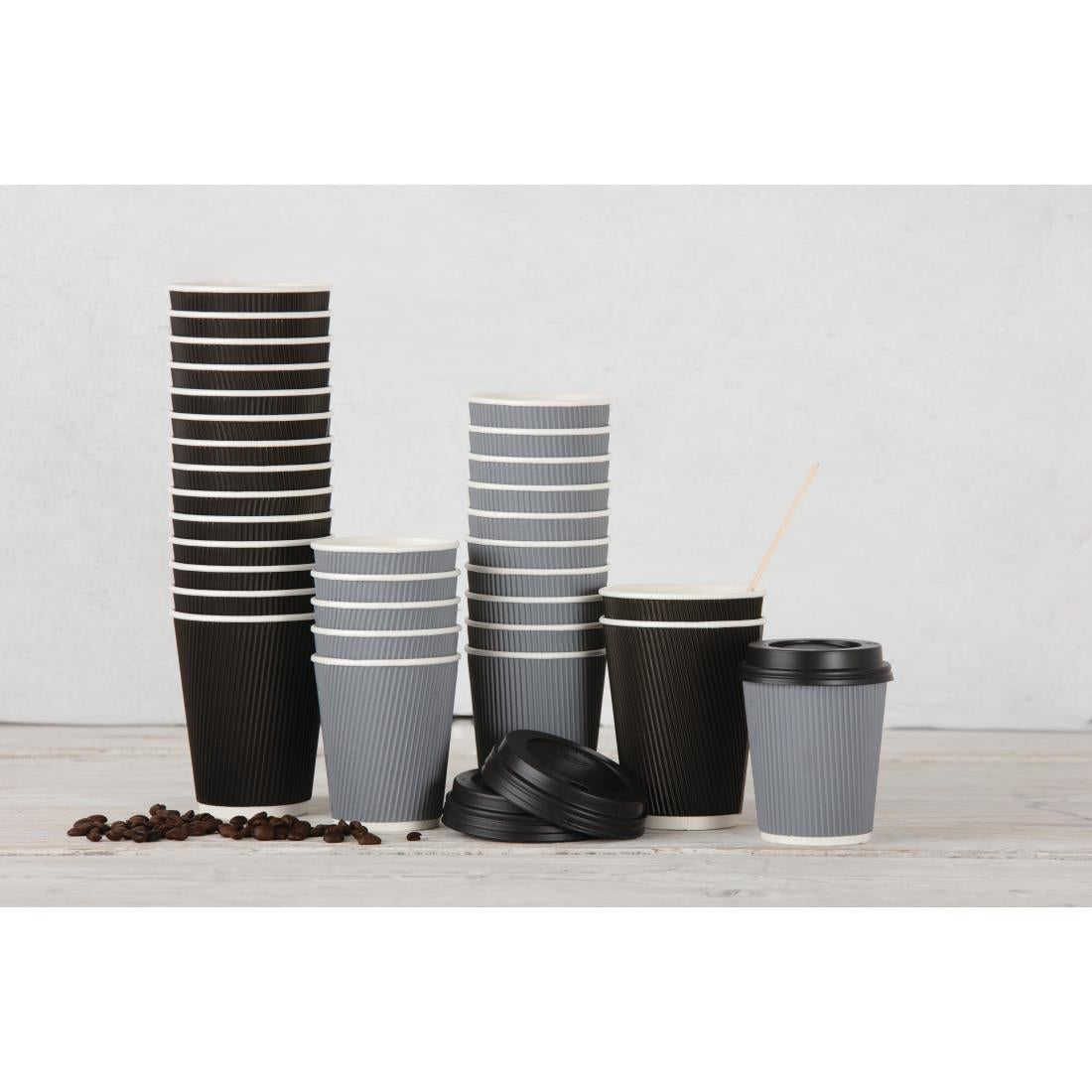 Fiesta Recyclable Coffee Cups Ripple Wall Charcoal 340ml / 12oz (Pack of 25)