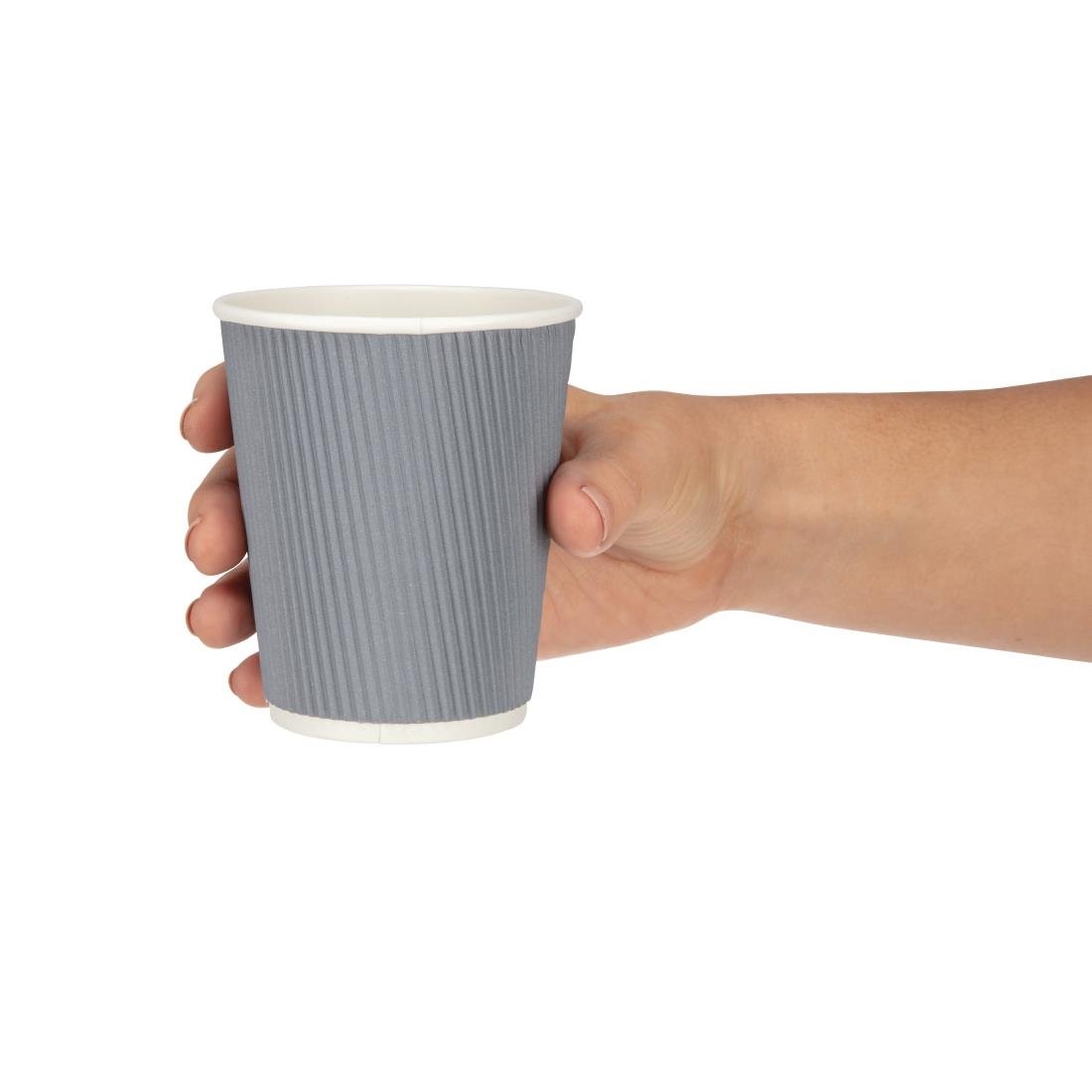 Fiesta Recyclable Coffee Cups Ripple Wall Charcoal 225ml / 8oz (Pack of 25)