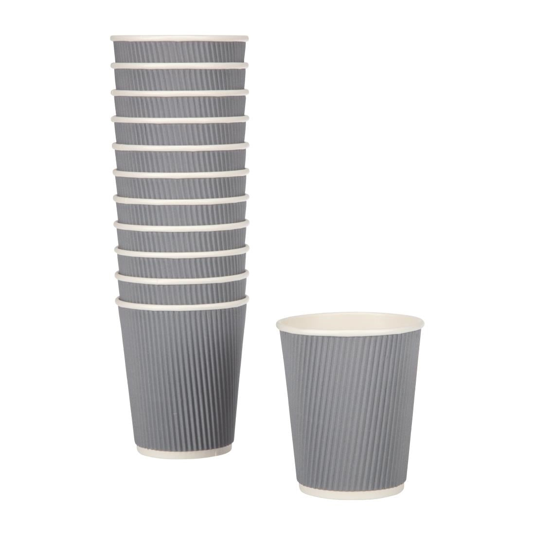 Fiesta Recyclable Coffee Cups Ripple Wall Charcoal 225ml / 8oz (Pack of 25)