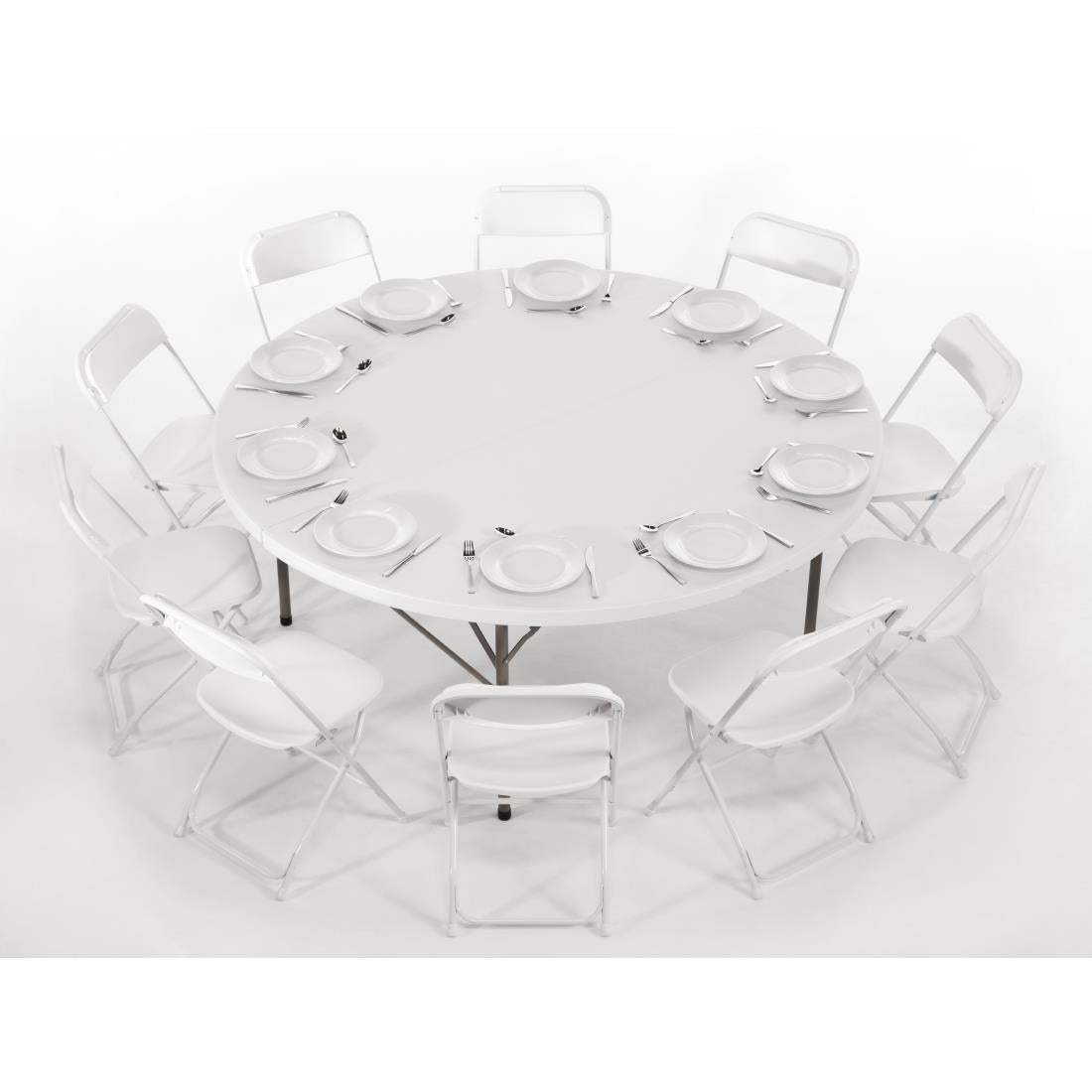 Bolero Round PE Centre Folding Table White 6ft