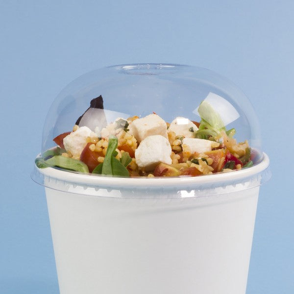 Vegware Compostable Cold Food Pot Domed Lids 350ml / 12oz and 455ml / 16oz